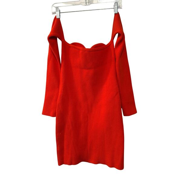 Helmut Lang M Contour Ribbed Knit Dress $395 Off Shoulder Long Sleeve Orange - Picture 6 of 13